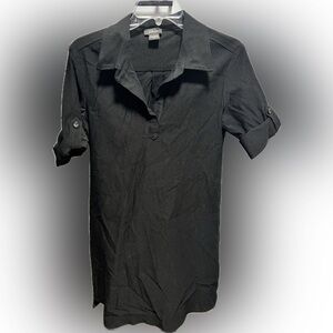 Pure Amici Roll Tab Sleeve black Shirt Dress Small (D3)